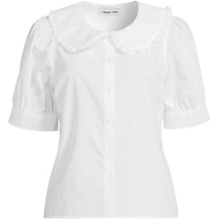 Women's Plus Size Carefree Cotton Puff Sleeve Statement Collar Shirt