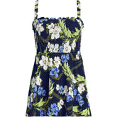 Womens Plus Size Square Neck Smocked Mini Swim Dress