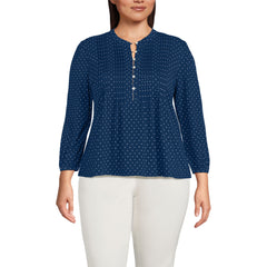 Women's Plus Size Lightweight Jersey Button Pintuck Top