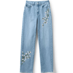Women's Plus Size Soft Denim Mid Rise Relaxed Straight Leg Embroidered Jeans