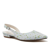Women's Floral Linen Slingback Low Heels