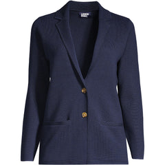 Women's Plus Size Fine Gauge Cotton Button Front Blazer Sweater