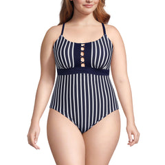 Women's Plus Size Lace Up One Piece Swimsuit