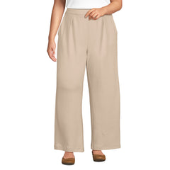 Women's Plus Size Sport Knit High Rise Pleated Wide Leg Pants