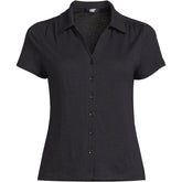 Women's Linen Blend Short Sleeve Button Front Polo Top