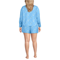 Women's Plus Size Matte Satin 2 Piece Pajama Set - Long Sleeve Top and Shorts