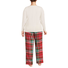 Women's Plus Size Pajama Gift Set - Knit Long Sleeve Top and Flannel Pants
