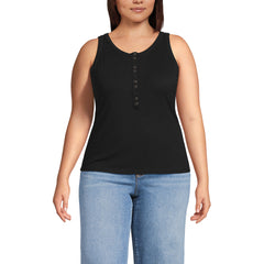 Women's Plus Size Drapey Rib Fitted Henley Tank Top
