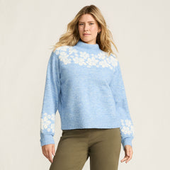 Women's Fuzzy Turtleneck Lantern Sleeve Jacquard Sweater
