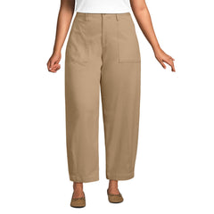 Women's Plus Size Chino High Rise Barrel Leg Utility Ankle Pants
