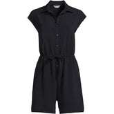 Women's Plus Size Cap Sleeve Creaseless Button-Down Romper