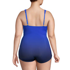 Women's Plus Size DDD-Cup Slender Tummy Control Chlorine Resistant Skirted One Piece Swimsuit Print