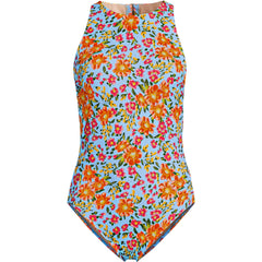Women's Plus Size Tugless High Neck Portrait Back One Piece Swimsuit