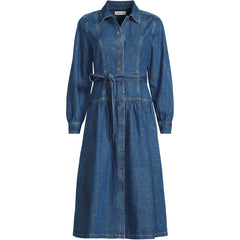 Women's Denim Button Front Midi Shirt Dress