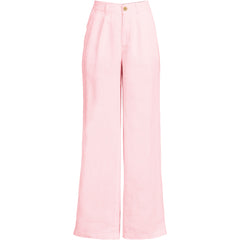 Women's High Rise Wide Leg Linen Pleated Pants