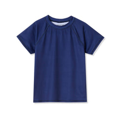 Girls Slim Chlorine Resistant Short Sleeve Crew Neck Swim Rash Guard