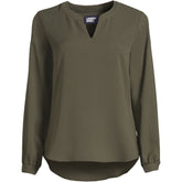 Women's Plus Size Shirred Long Sleeve Split Neck Blouse