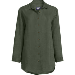 Women's Long Torso Rayon Rib Button Down Cover-Up