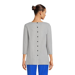 Women's 3/4 Sleeve Heavyweight Jersey Boatneck Button Back Tunic