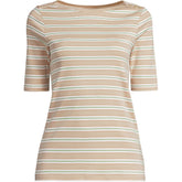 Women's Plus Size Supima Cotton Elbow Sleeve Boatneck Button Shoulder Tee