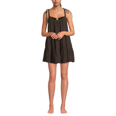 Women's Petite Oversized Cotton Gauze Tiered Mini Cover-up Dress