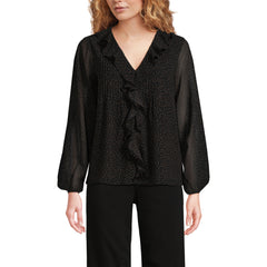 Women's Chiffon Ruffle Front Pleated Blouse