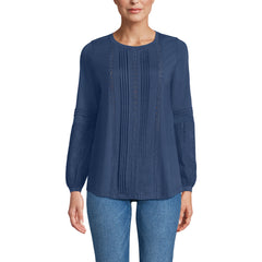 Women's Lightweight Jersey Lace Mix Long Sleeve Pintuck Top