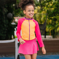 Girls Chlorine Resistant Long Sleeve Zip Front Rash Guard