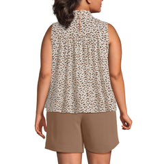 Women's Plus Size Cotton Voile Mock Neck Blouse