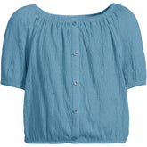 Girls Short Sleeve Knit Gauze Puff Sleeve Top
