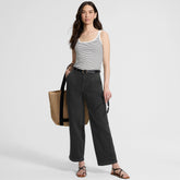 Women's Petite High Rise Soft Denim Pleated Wide Leg Trousers
