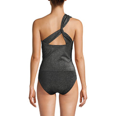 Women's Chlorine Resistant Shine Shirred One Shoulder Tankini Swimsuit Top