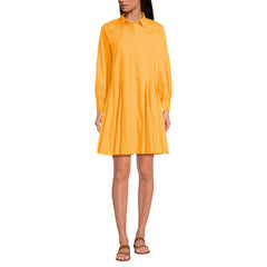 Women's Embroidered Poplin Button Front Dress with Godets