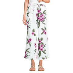 Women's High Rise Drawstring Linen Wide Leg Crop Pants