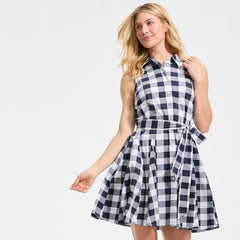 Women's Poplin Button Front Dress with Godets