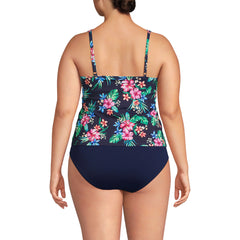 Women's Plus Size Chlorine Resistant One Piece Scoop Neck Fauxkini Swimsuit