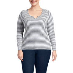 Women's Plus Size Lightweight Waffle Long Sleeve Notch Neck T-Shirt