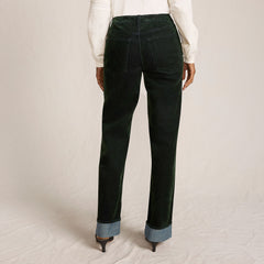 Women's Petite Flocked Denim Mid Rise Relaxed Straight Leg Cuff Jeans