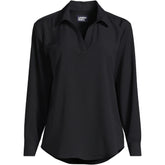 School Uniform Women's Long Sleeve Polo Collar Popover Crepe Blouse