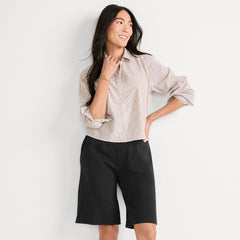 Women's Petite Sport Knit High Rise Pleated 12 Inch Bermuda Shorts