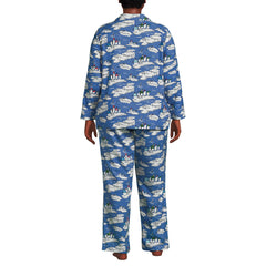 Women's Plus Size Flannel 2 Piece Pajama Set - Long Sleeve Shirt and Pants
