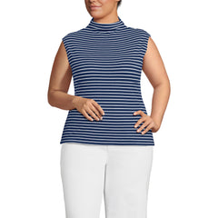 Women's Plus Size Cap Sleeve Drapey Rib Fitted Funnel Neck Tank