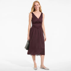 Women's Satin Sleeveless Lace Detail Dress
