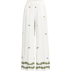 Women's Petite Poplin High Rise Extra Wide Leg Embroidered Pants