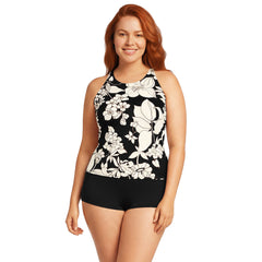 Women's Plus Size DD-Cup Tugless High Neck Strappy Back Tankini Top