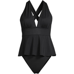 Women's SlenderSuit Plunge Ruched X-Back Ruffle Fauxkini One Piece Swimsuit