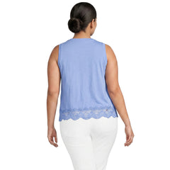 Women's Plus Size Sleeveless Slub Crew Neck Lace Trim Tank Top
