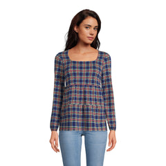 Women's Long Sleeve Light Weight Jersey Square Neck Tiered Top
