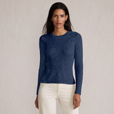 Women's Cotton Blend Marl Ribbed Crew Neck Sweater