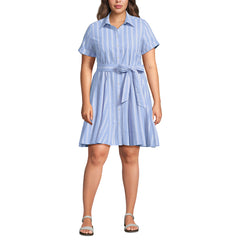 Women's Plus Size Linen Blend Button Front Dress with Godets